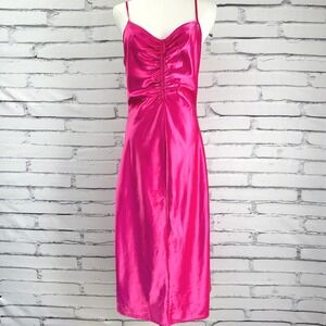 A New Day Hot Pink Satin Ruched Midi Slip Dress Small Y2K‎ Barbiecore Party
